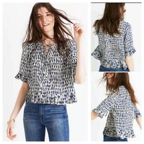 Madewell Tops - Madewell Sunpleat Lace-Up Top in Painted Feathers Size Small